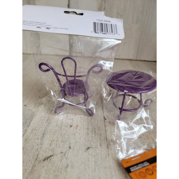 Halloween village purple metal chair table miniature accessory set - Picture 6 of 7